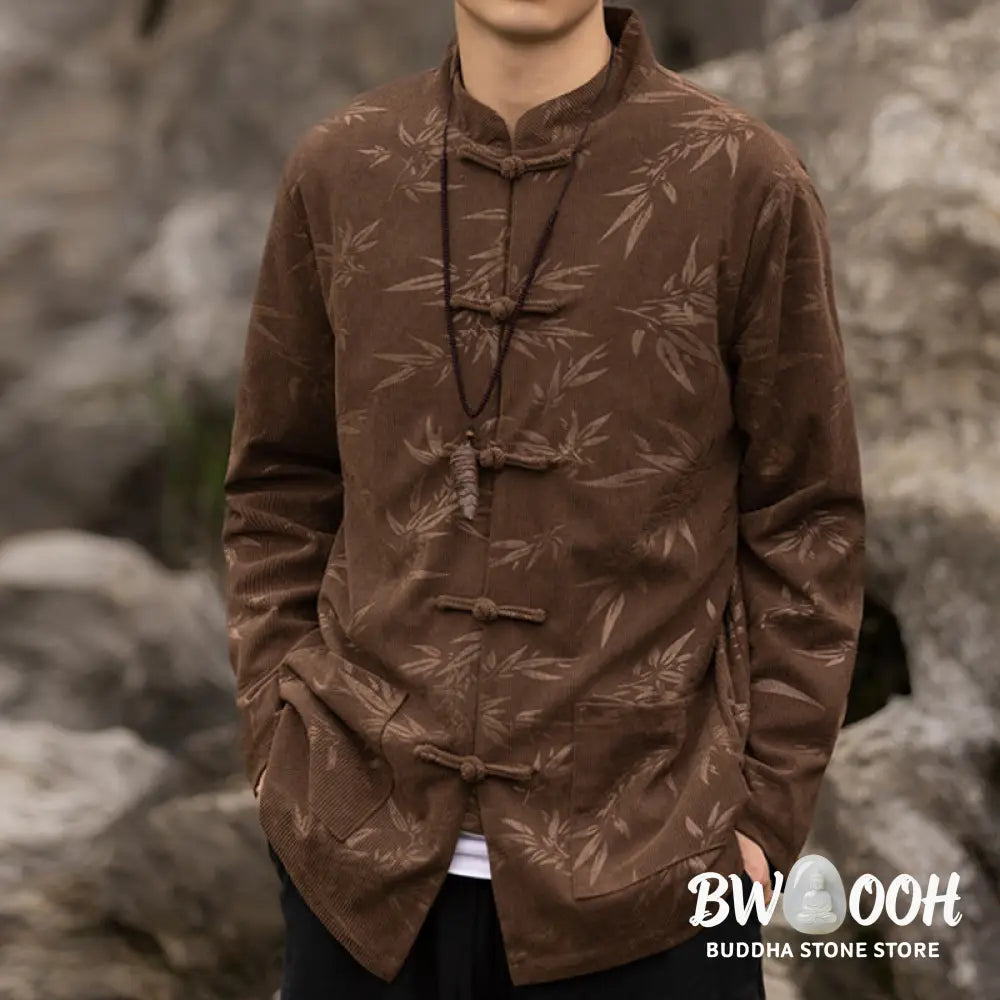 Buddha Stones Bamboo Leaves Clothing Chinese Tang Suit Jacket Coat Men Clothing - Clothes