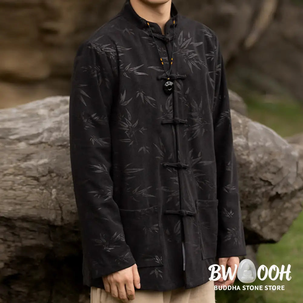 Buddha Stones Bamboo Leaves Clothing Chinese Tang Suit Jacket Coat Men Clothing - Clothes