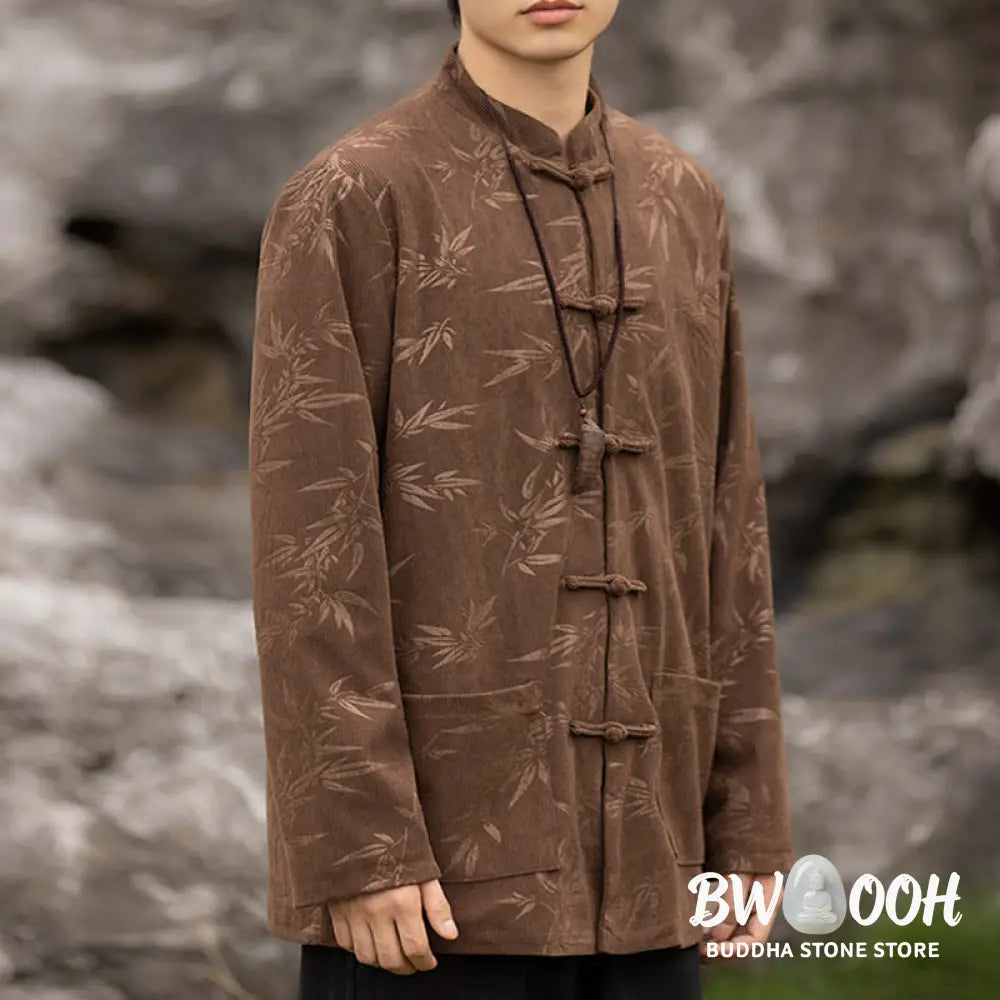 Buddha Stones Bamboo Leaves Clothing Chinese Tang Suit Jacket Coat Men Clothing - Clothes