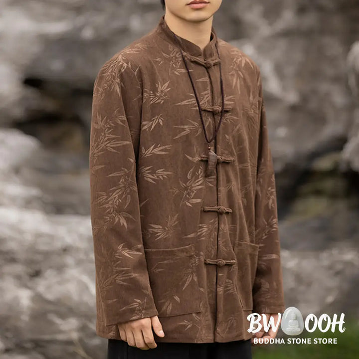 Buddha Stones Bamboo Leaves Clothing Chinese Tang Suit Jacket Coat Men Clothing - Clothes