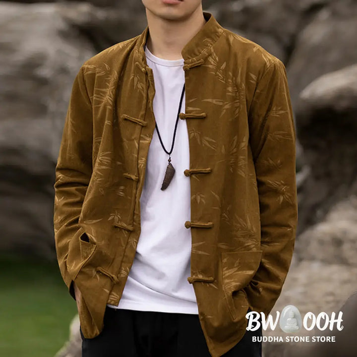 Buddha Stones Bamboo Leaves Clothing Chinese Tang Suit Jacket Coat Men Clothing - Clothes
