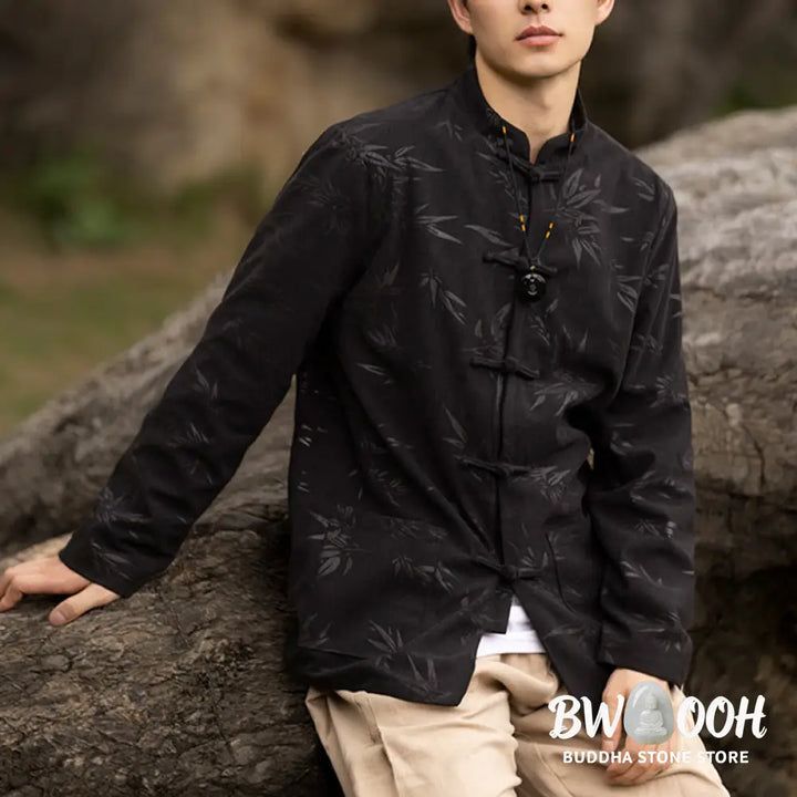 Buddha Stones Bamboo Leaves Clothing Chinese Tang Suit Jacket Coat Men Clothing - Clothes