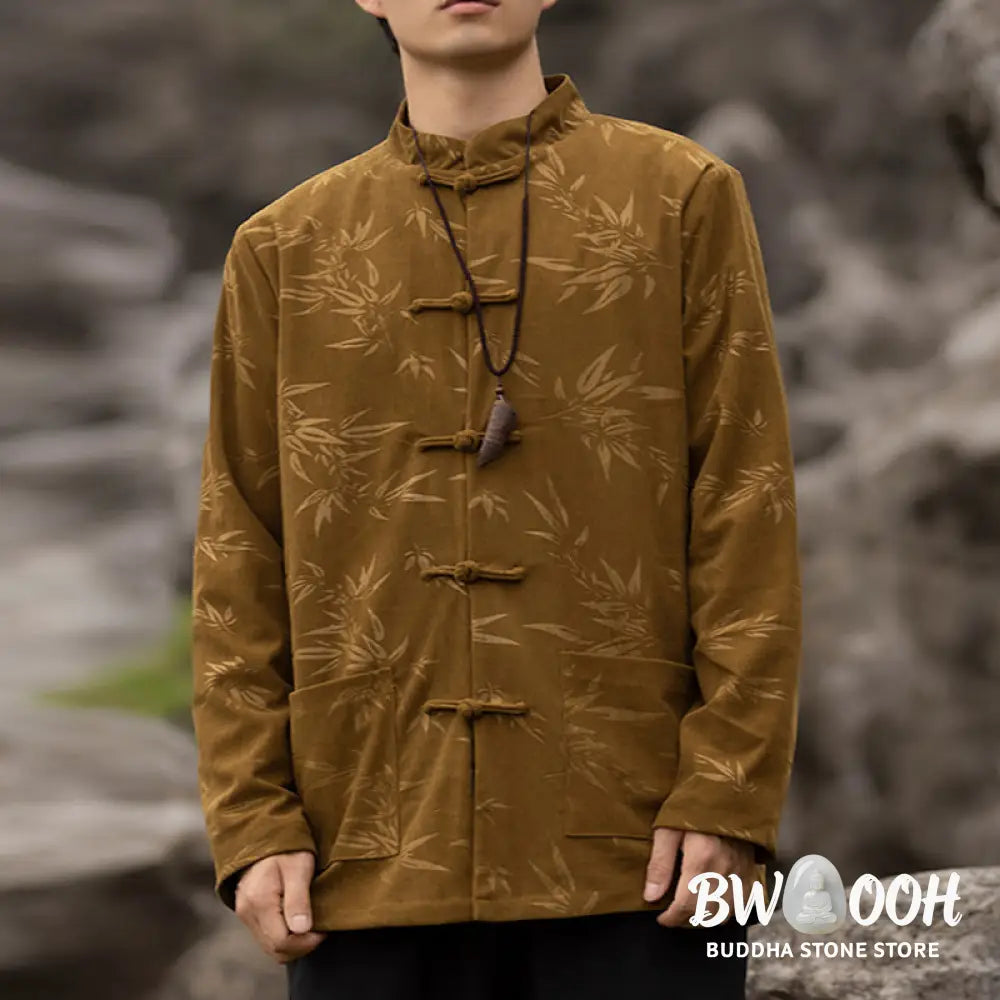 Buddha Stones Bamboo Leaves Clothing Chinese Tang Suit Jacket Coat Men Clothing - Clothes