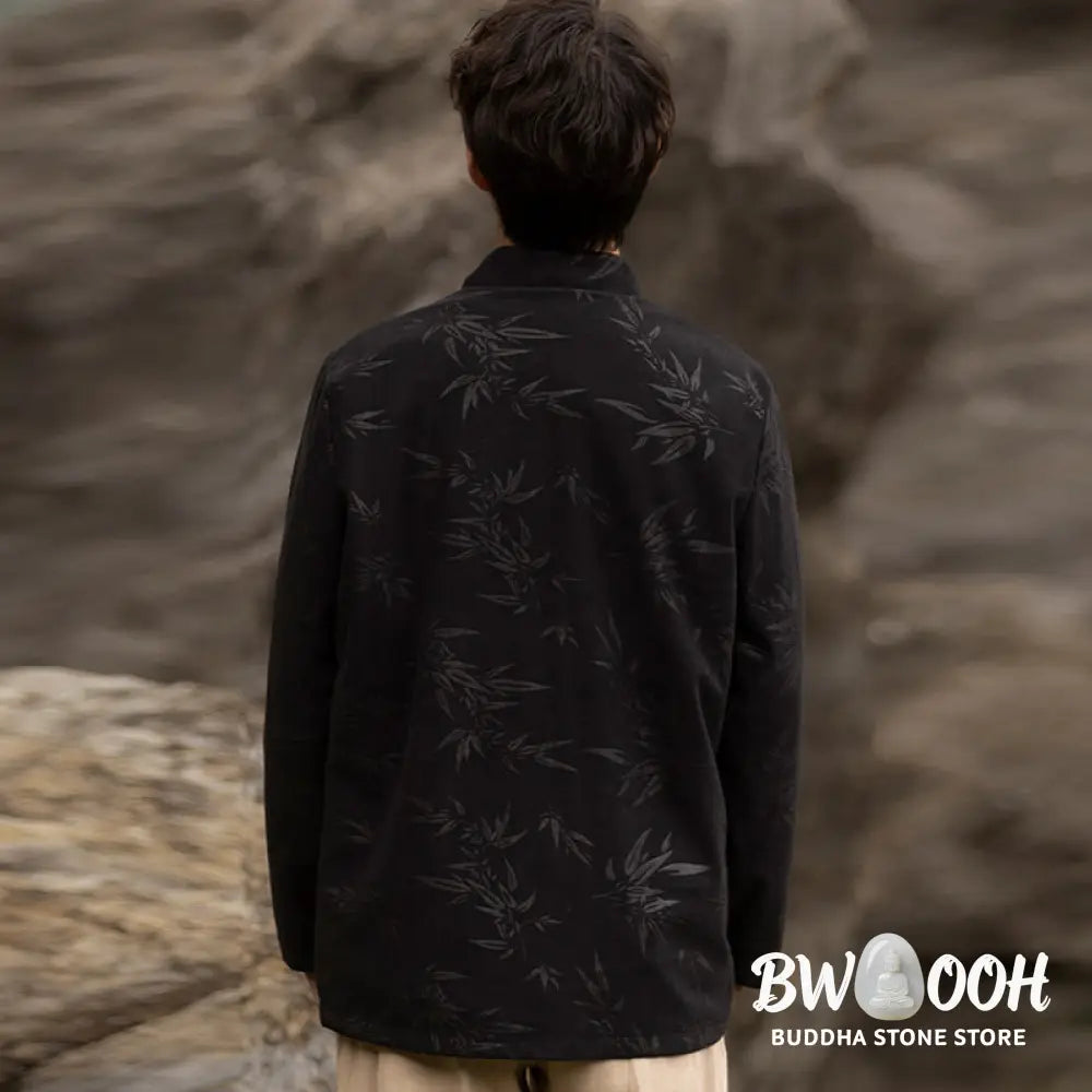Buddha Stones Bamboo Leaves Clothing Chinese Tang Suit Jacket Coat Men Clothing - Clothes