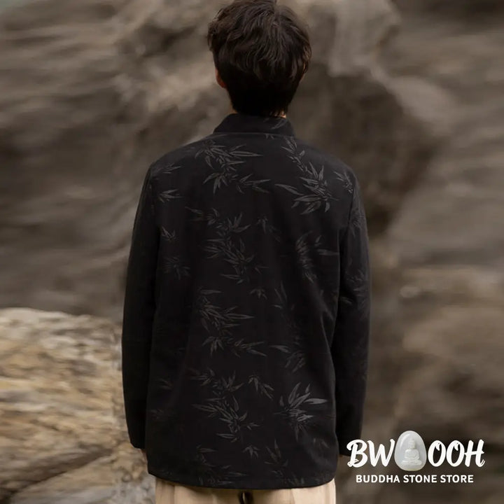 Buddha Stones Bamboo Leaves Clothing Chinese Tang Suit Jacket Coat Men Clothing - Clothes