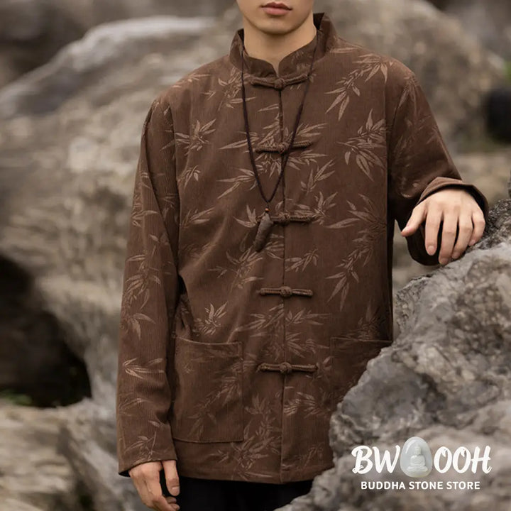 Buddha Stones Bamboo Leaves Clothing Chinese Tang Suit Jacket Coat Men Clothing - Clothes