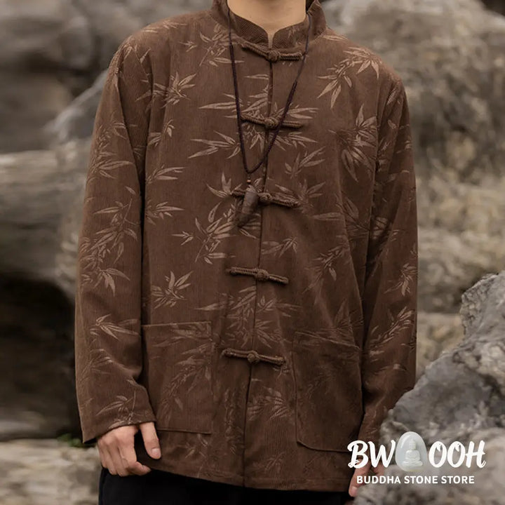 Buddha Stones Bamboo Leaves Clothing Chinese Tang Suit Jacket Coat Men Clothing - Clothes