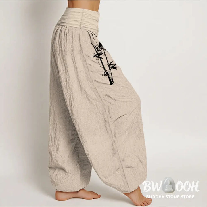 Buddha Stones Bamboo Leaves Red Sun Pattern Women&