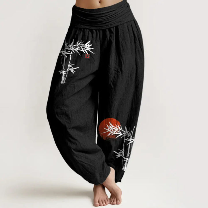 Buddha Stones Bamboo Leaves Red Sun Pattern Women&
