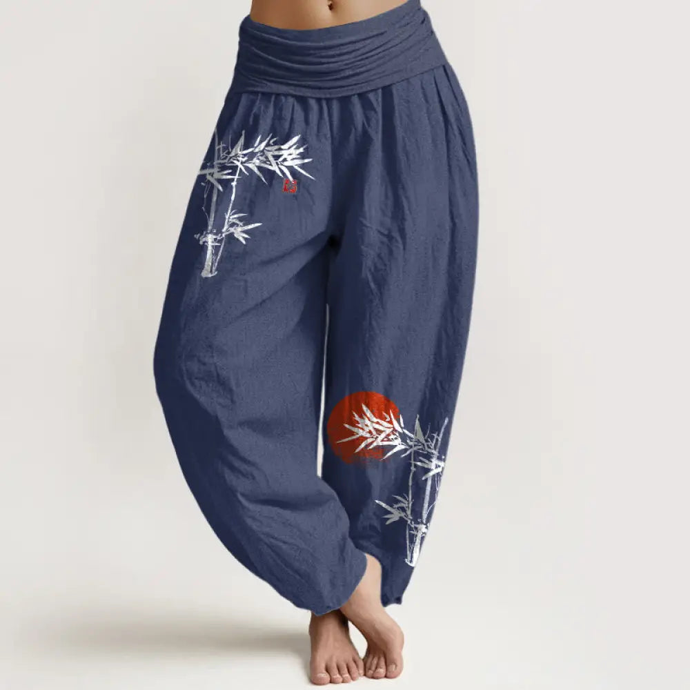 Buddha Stones Bamboo Leaves Red Sun Pattern Women&