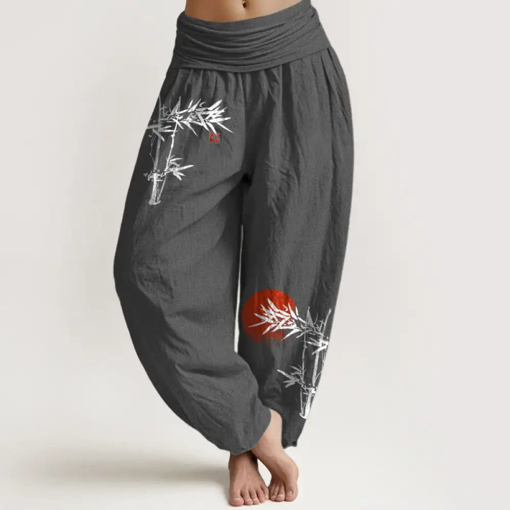 Buddha Stones Bamboo Leaves Red Sun Pattern Women&