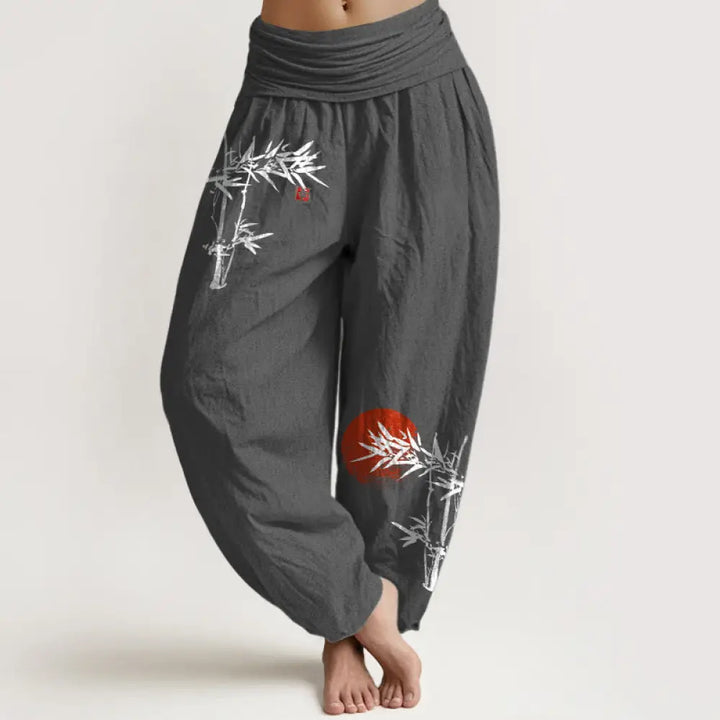 Buddha Stones Bamboo Leaves Red Sun Pattern Women&