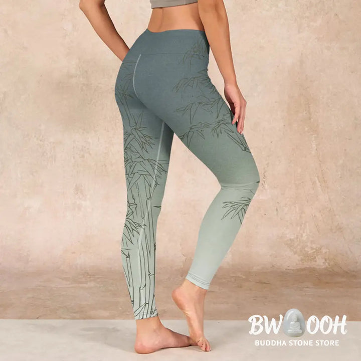 BWOOOH printed yoga leggings - Bamboo Leaves Sketch Print Sports Leggin