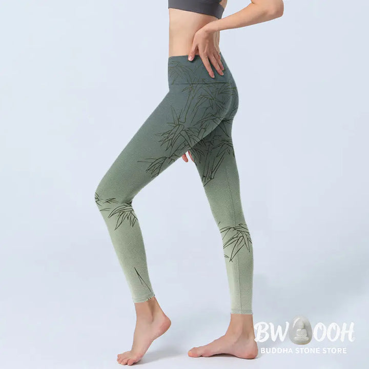 BWOOOH printed yoga leggings - Bamboo Leaves Sketch Print Sports Leggin