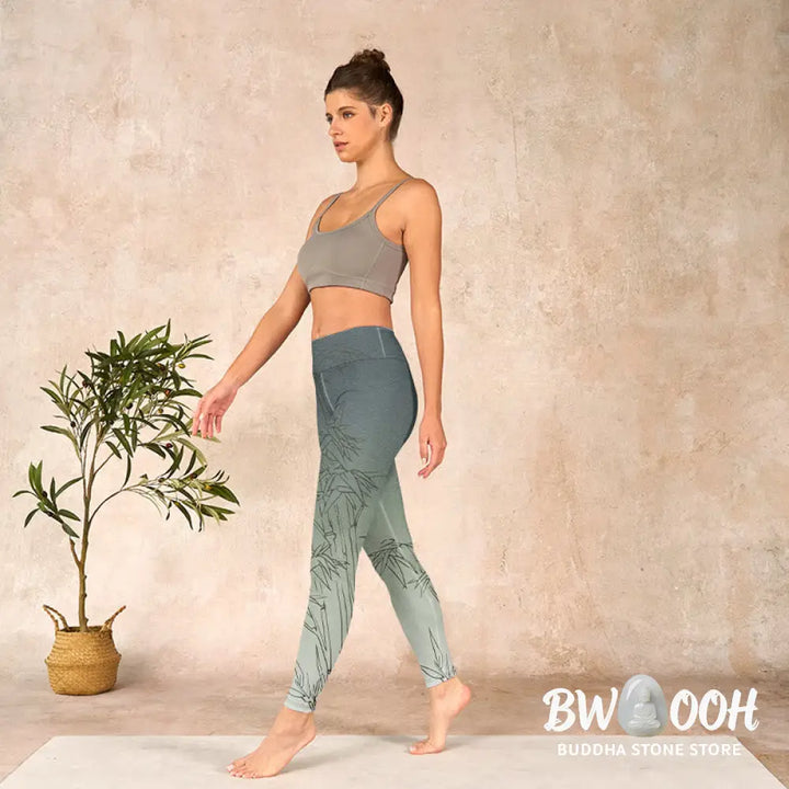 BWOOOH printed yoga leggings - Bamboo Leaves Sketch Print Sports Leggin