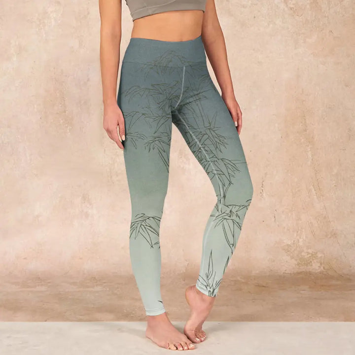 BWOOOH printed yoga leggings - Bamboo Leaves Sketch Print Sports Leggin