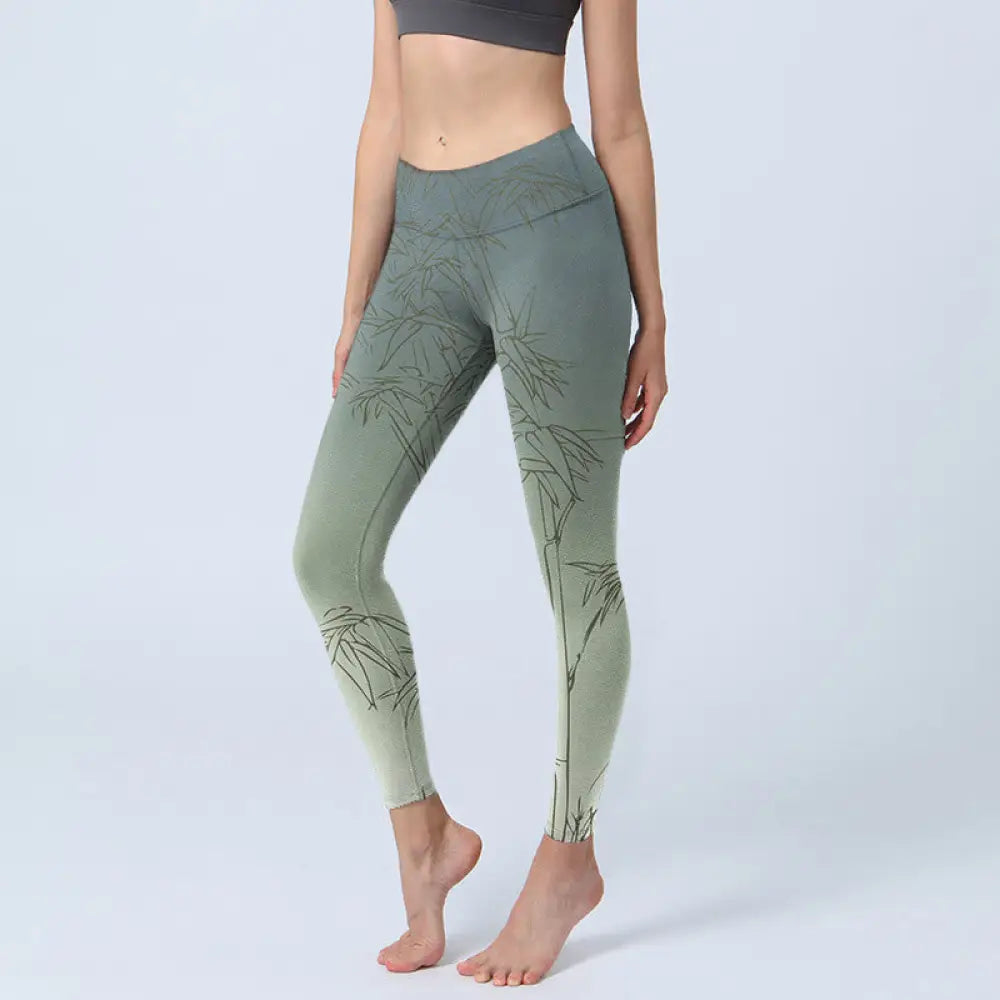 BWOOOH printed yoga leggings - Bamboo Leaves Sketch Print Sports Leggin