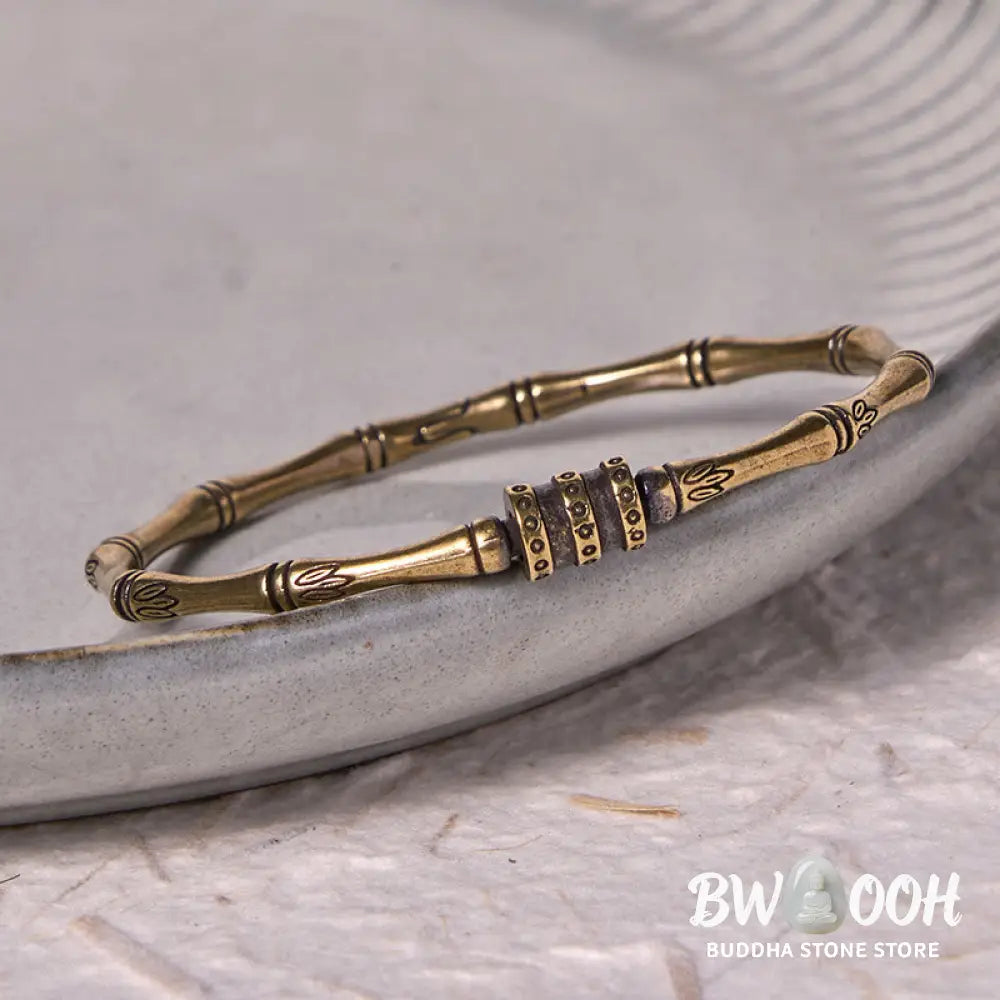 Buddha Stones Bamboo Lotus Flower Copper Brass Peace Bracelet Bangle - BWOOOH - Copper(Wrist Circumference: 14-17cm)