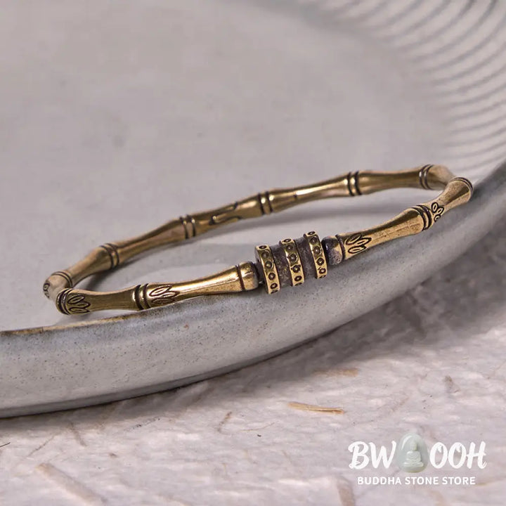 Buddha Stones Bamboo Lotus Flower Copper Brass Peace Bracelet Bangle - BWOOOH - Copper(Wrist Circumference: 14-17cm)