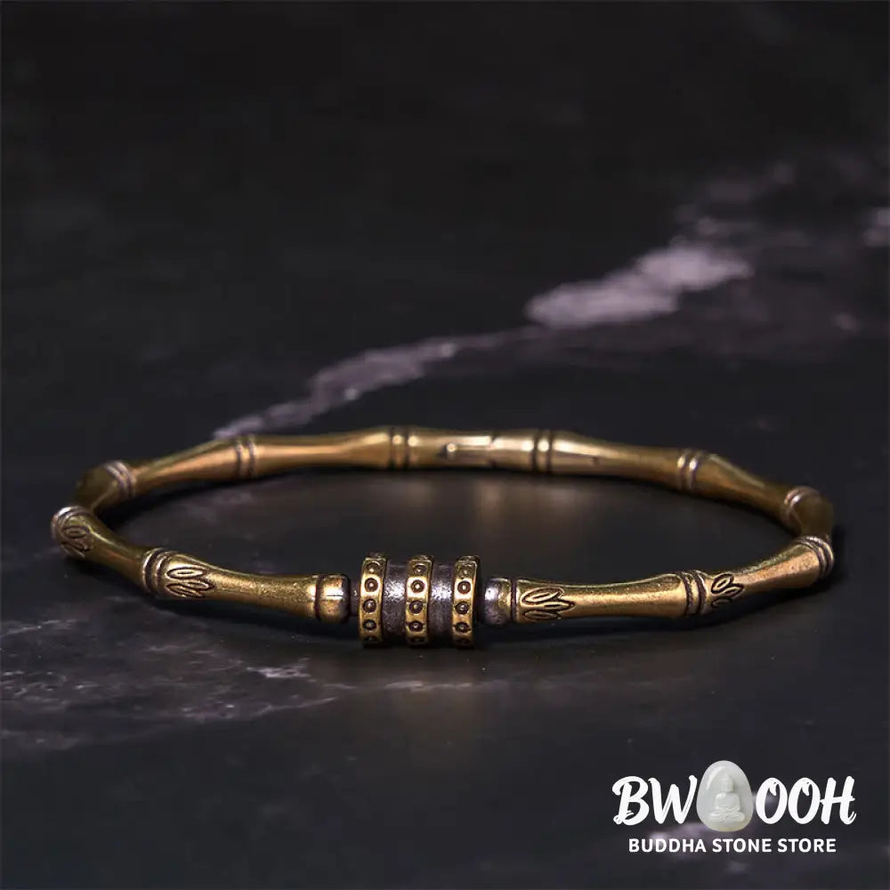 Buddha Stones Bamboo Lotus Flower Copper Brass Peace Bracelet Bangle - BWOOOH - Copper(Wrist Circumference: 14-17cm)