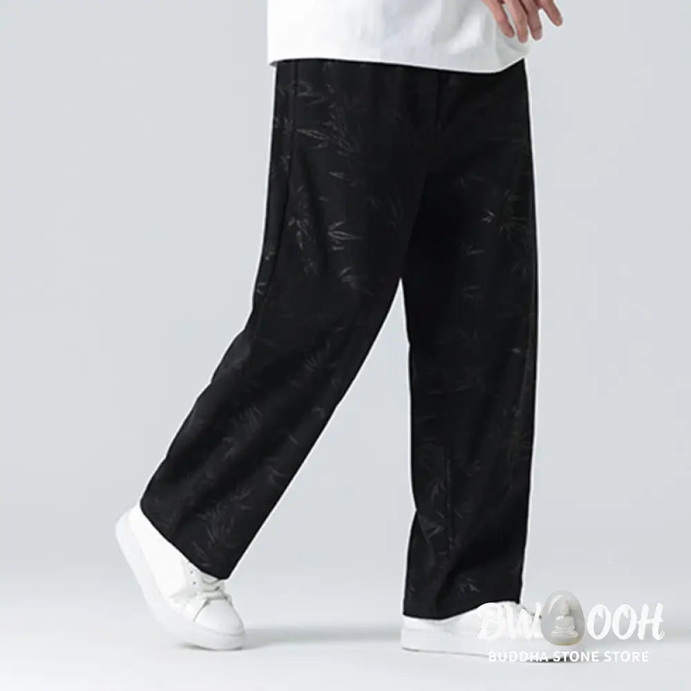 Buddha Stones Bamboo Pattern Corduroy Men’s Wide Leg Pants With Pockets - Men’s Wide Leg Pants