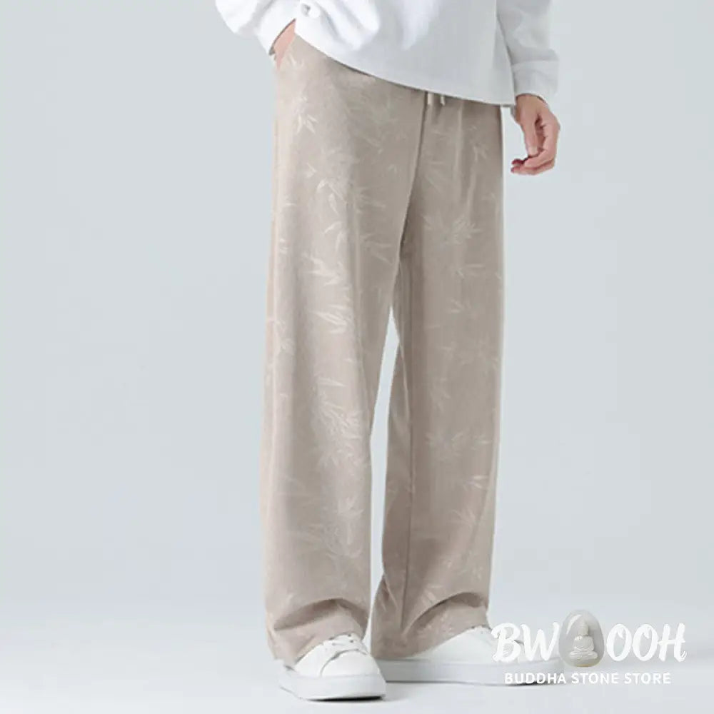 Buddha Stones Bamboo Pattern Corduroy Men’s Wide Leg Pants With Pockets - Men’s Wide Leg Pants