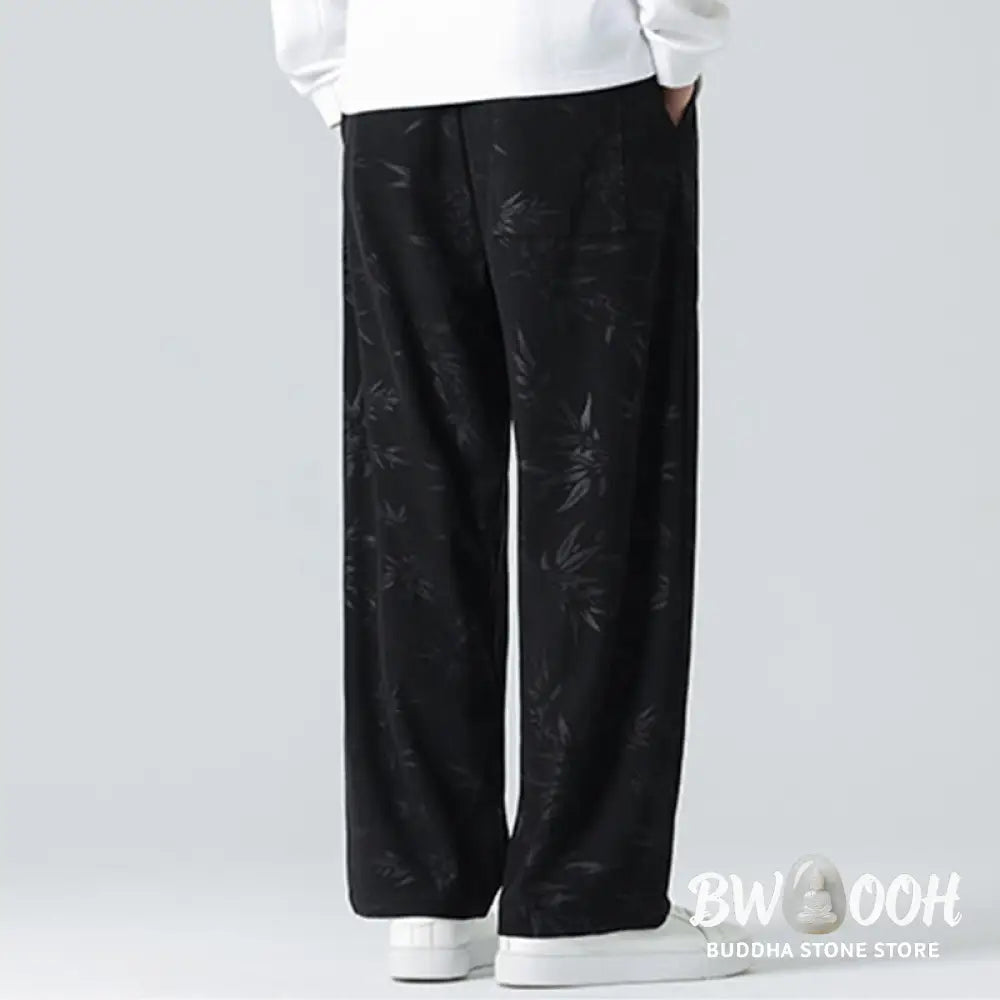 Buddha Stones Bamboo Pattern Corduroy Men’s Wide Leg Pants With Pockets - Men’s Wide Leg Pants