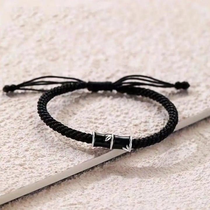 Buddha Stones Bamboo Pattern Healing Couple Rope Bracelet - BWOOOH - Black Bamboo(Wrist Circumference 14-20cm)