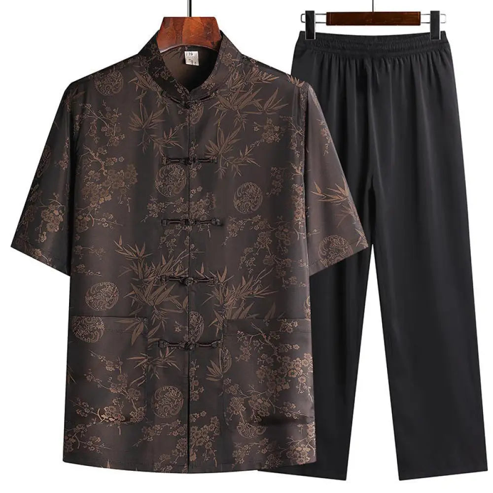 BWOOOH printed wide-leg yoga pants - Bamboo Peach Blossom Tang Suit Hanfu Tra