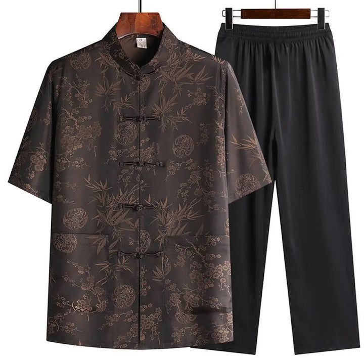 BWOOOH printed wide-leg yoga pants - Bamboo Peach Blossom Tang Suit Hanfu Tra