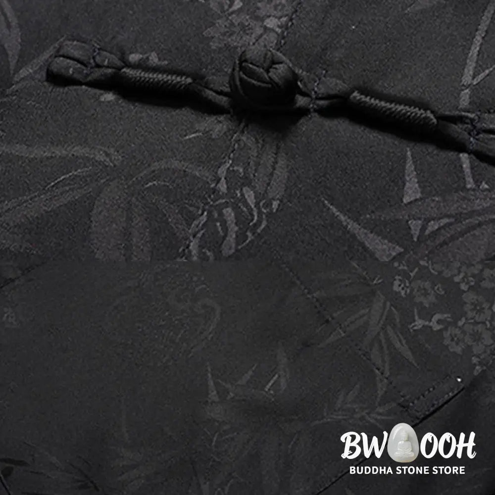 Buddha Stones Bamboo Peach Blossom Tang Suit Hanfu Traditional Uniform Short Sleeve Top Pants Clothing Men’s Set