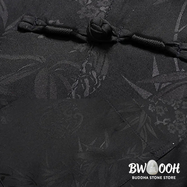Buddha Stones Bamboo Peach Blossom Tang Suit Hanfu Traditional Uniform Short Sleeve Top Pants Clothing Men’s Set