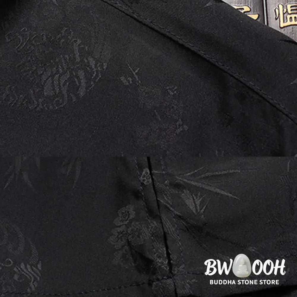 Buddha Stones Bamboo Peach Blossom Tang Suit Hanfu Traditional Uniform Short Sleeve Top Pants Clothing Men’s Set