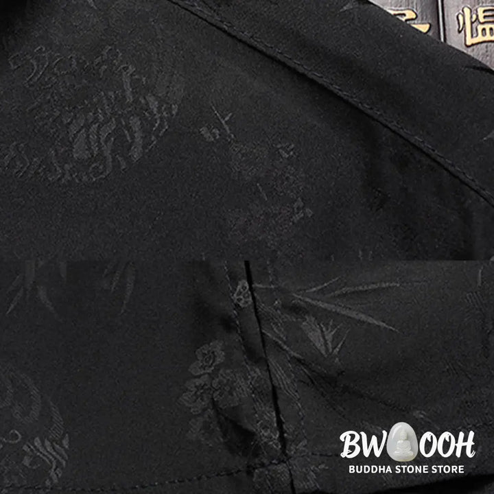 Buddha Stones Bamboo Peach Blossom Tang Suit Hanfu Traditional Uniform Short Sleeve Top Pants Clothing Men’s Set