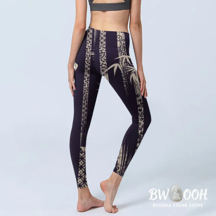 BWOOOH printed yoga leggings - Bamboo Water Wave Pattern Print Gym Legg