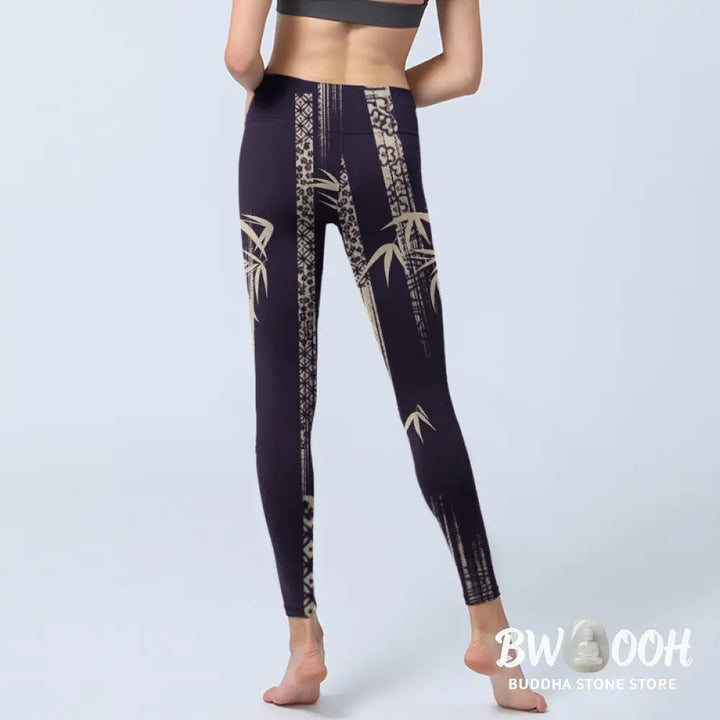 BWOOOH printed yoga leggings - Bamboo Water Wave Pattern Print Gym Legg