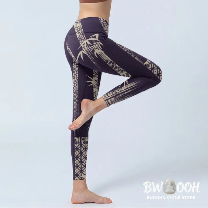 BWOOOH printed yoga leggings - Bamboo Water Wave Pattern Print Gym Legg
