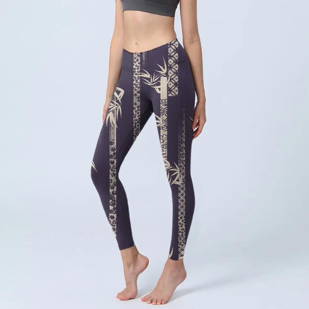 BWOOOH printed yoga leggings - Bamboo Water Wave Pattern Print Gym Legg