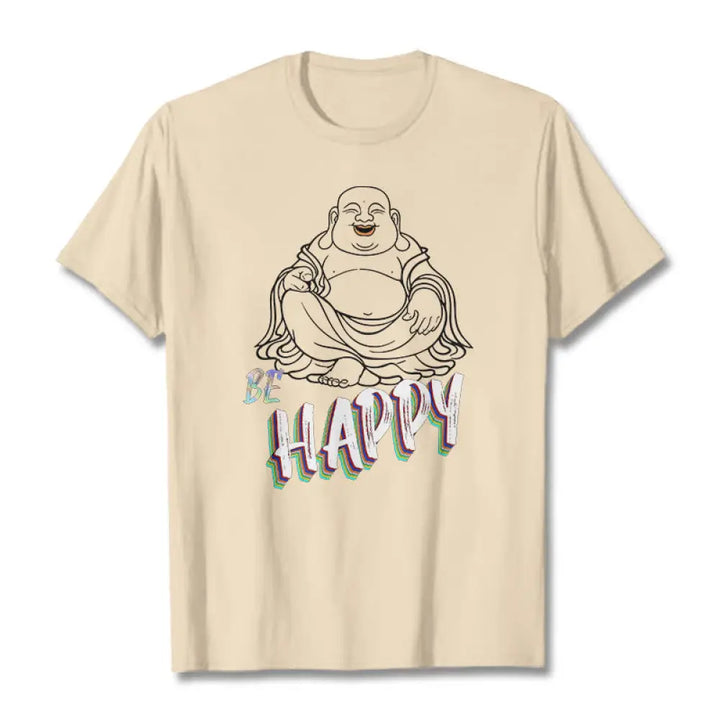 Buddha Stones BE HAPPY Laughing Buddha Tee T-shirt - Bisque / S - T-Shirts