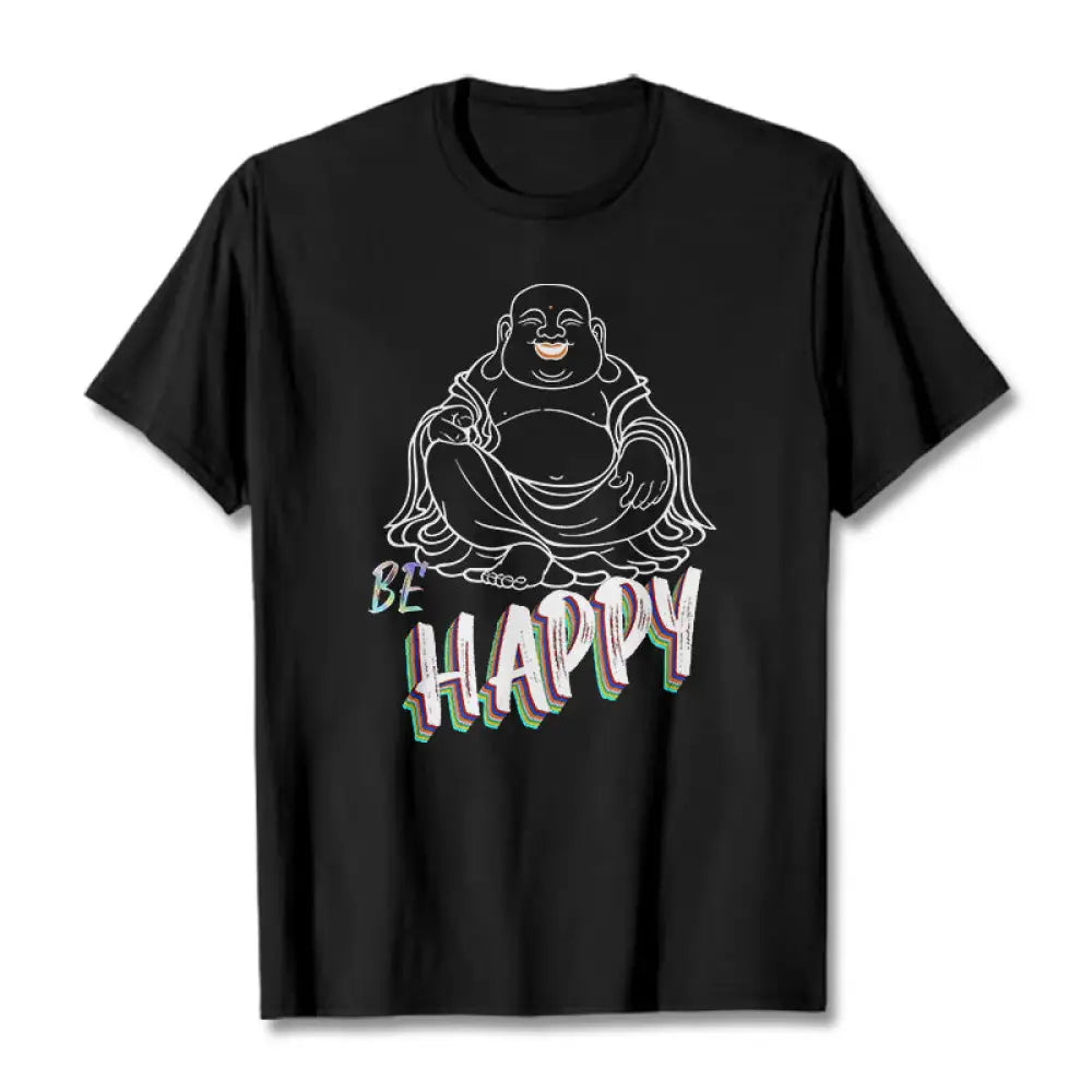 Buddha Stones BE HAPPY Laughing Buddha Tee T-shirt - Black / S - T-Shirts
