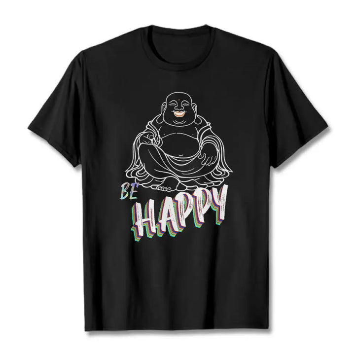 Buddha Stones BE HAPPY Laughing Buddha Tee T-shirt - Black / S - T-Shirts