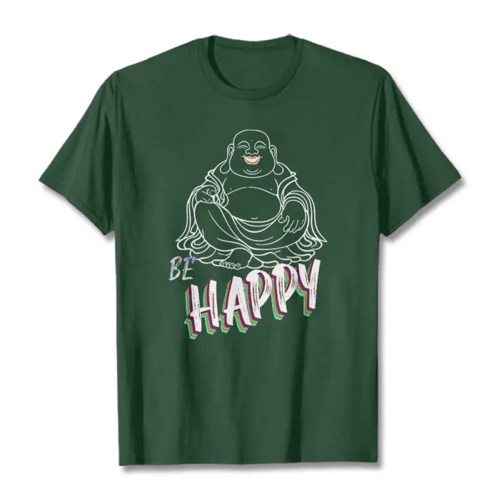 Buddha Stones BE HAPPY Laughing Buddha Tee T-shirt - ForestGreen / S - T-Shirts