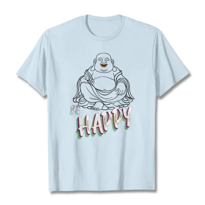 Buddha Stones BE HAPPY Laughing Buddha Tee T-shirt - LightCyan / S - T-Shirts