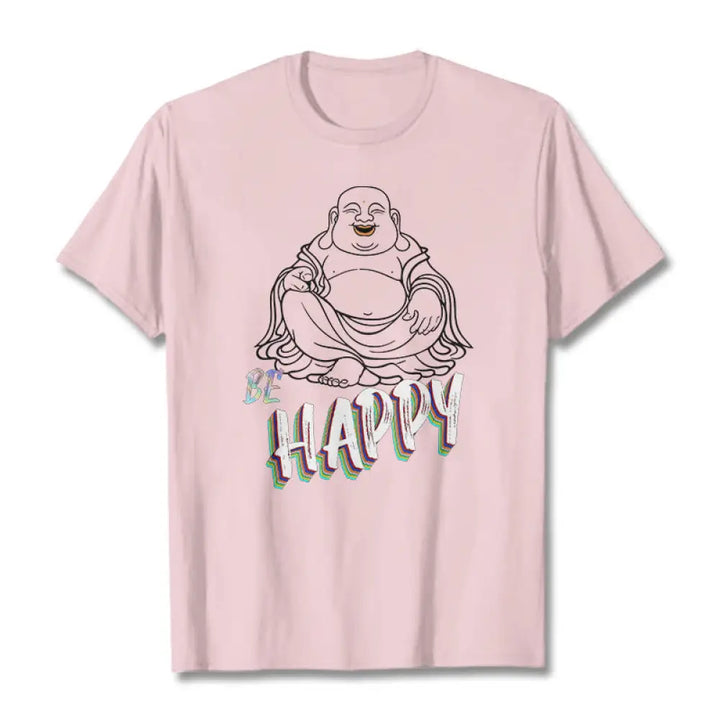 Buddha Stones BE HAPPY Laughing Buddha Tee T-shirt - LightPink / S - T-Shirts