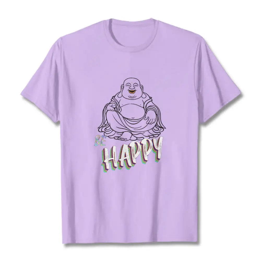 Buddha Stones BE HAPPY Laughing Buddha Tee T-shirt - Plum / S - T-Shirts