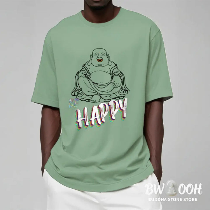 Buddha Stones BE HAPPY Laughing Buddha Tee T-shirt - T-Shirts