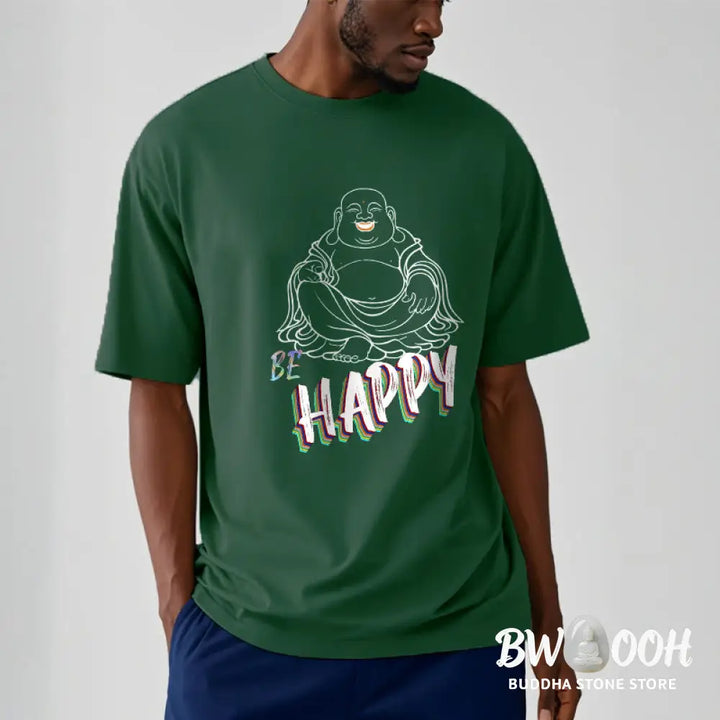 Buddha Stones BE HAPPY Laughing Buddha Tee T-shirt - T-Shirts