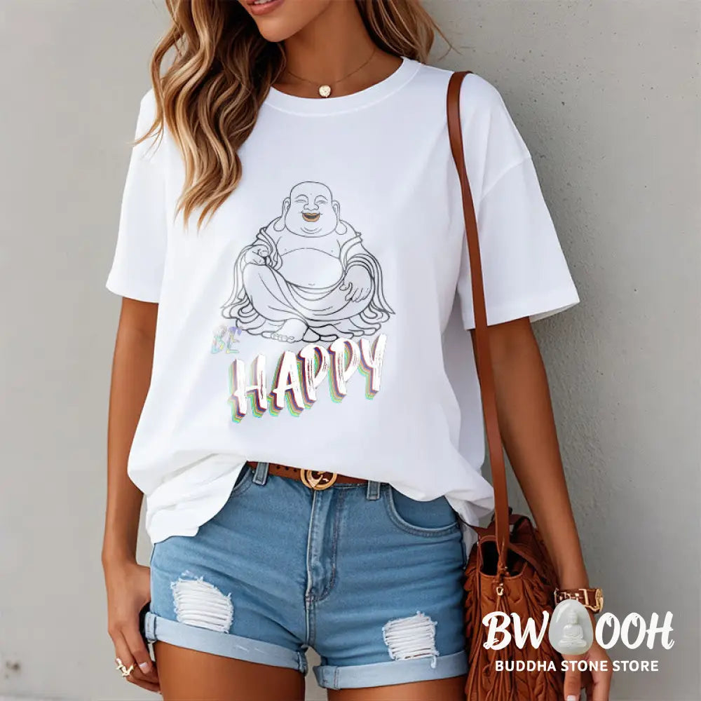 Buddha Stones BE HAPPY Laughing Buddha Tee T-shirt - T-Shirts