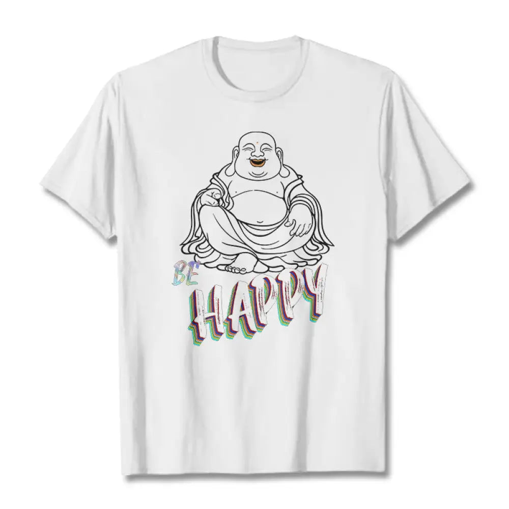Buddha Stones BE HAPPY Laughing Buddha Tee T-shirt - White / S - T-Shirts