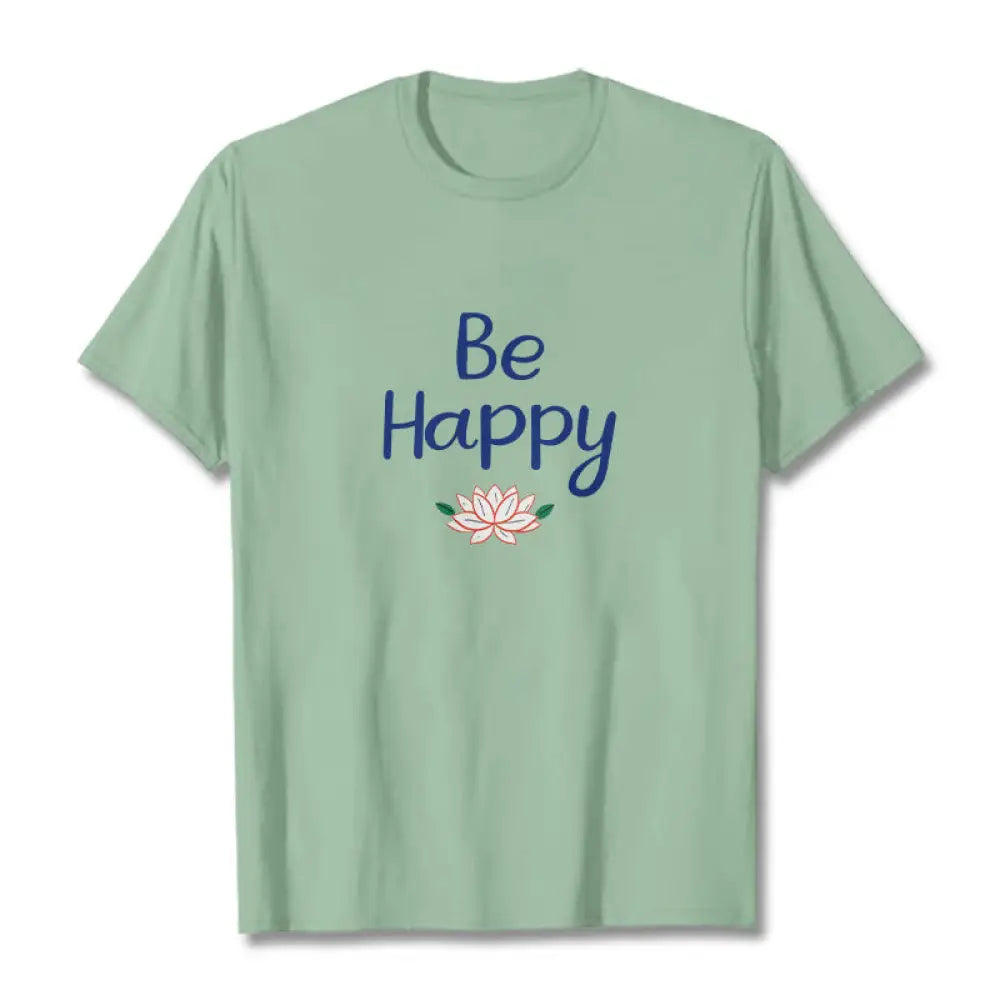 Buddha Stones Be Happy Lotus Tee T-shirt - PaleGreen / S - T-Shirts